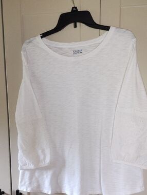 croft & barrow White Long Sleeve Lace-Trim Tee